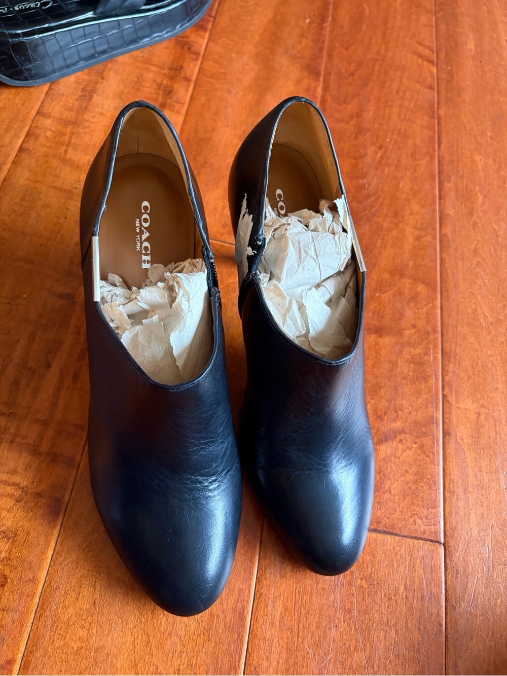 Coach Black Leather Ankle Booties with Stiletto Heel - Picture 2 of 5